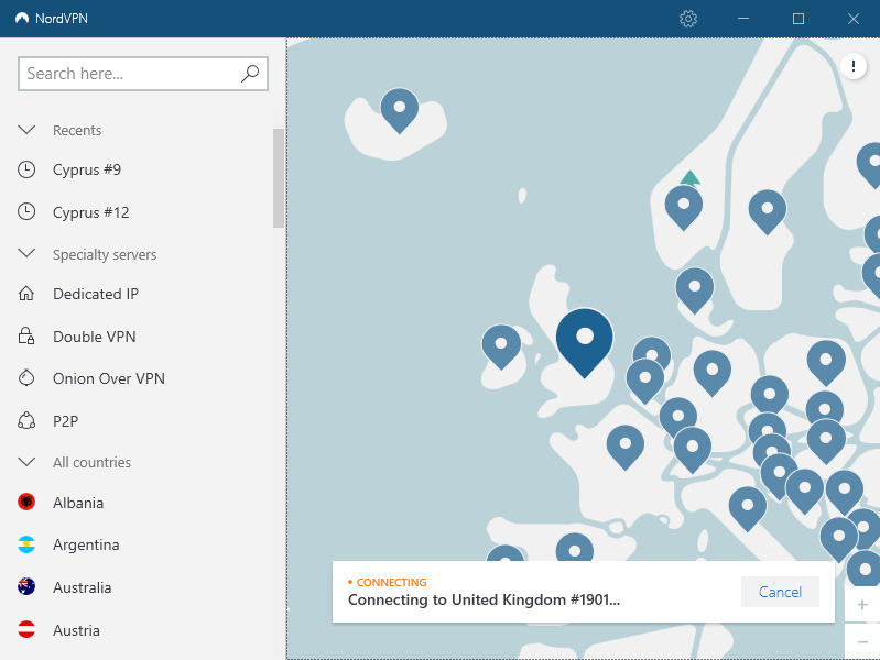 nordvpn software running